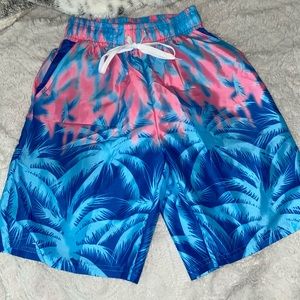 NEW SWIM TRUNKS PINK/ BLUE PALM TREES